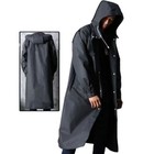 Men Black Waterproof Long Raincoat Rain Coat Hooded Trench Jacket Outdoor Hiking