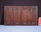 Pair Of Gothic Linen Fold Carved Panels trim In Solid Oak Wood