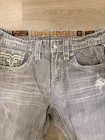 Rock Revival Men   s Gray Distressed Straight Denim Jeans Light Wash Mid Rise