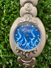 Vintage Venus Flame Design Bracelet Watch Silver Tone Blue Dial Y2k