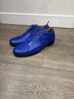 Men s Blue Leather Lace-up Oxford Dress Shoes Round Toe Animal Print 11 5