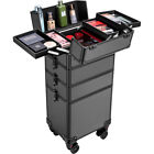 Rolling Makeup Case Artist Cosmetic Train Case Aluminum 4-in-1 Makeup Trolley