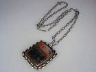 Old Navajo Sterling Silver   Arizona Sunset Petrified Wood Pendant 18  Chain