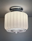 Vtg Art Deco 1940s-50 s White clear Lavender Glass Shade Ceiling Light Fixture