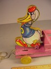 Vintage Easter Duck Wooden   Tin Pull Toy Easter Candy Container 1940 s-1950 s