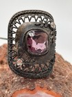 11 5    Antique Victorian Amethyst Glass Rhinestone Filigree Hatpin Large