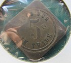 Harlan Iowa Brass Token Good For 5c In Trade  Jacobsen s Cash Store