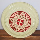 Vtg 8 1 2  Metal Stove Pipe Cover Chimney Flue Hole Vent Farm House White Red