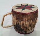 Native American Indian Rawhide Stretched Leather Wood Log Drum With Paint Flower