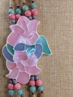 Lee Sands Vintage Shell Inlay Flower Pendant Bead Necklace   Earrings Mop