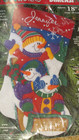 New Dimension Felt 3 Snow Bros Sled 18  Sequin Bead Applique Christmas Stocking 