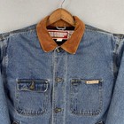 Vintage Winchester Denim Jacket Mens Xl Blue Plaid Lined Corduroy Collar Biker