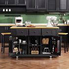 53   Large Rolling Kitchen Island Cart With Drop Leaf Power Outlet Storage Rack