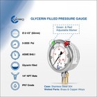 2 5  Liquid Filled Pressure Gauge 0 - 3000 Psi  Stainless Steel Case Lower Mount