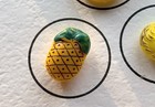 Vintage Glass Hand Painted Yellow Green Pineapple Tropical Fruit Shank Button