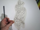Vtg 1960s 1970s Tattoo Flash Acetate Stencil Skull Snake Sword Signed  Rep2
