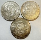 1964  1964   1965 Mexico Un Peso Coins -  10 Silver - Lot Of 3 -  b101 