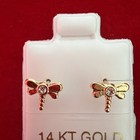 Dragon Fly  Shaped 14k Gold  Baby Earrings With Secure Screw Ball Backs