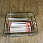 Vintage Beveled Glass Box Trinket Jewelry Hinged Gold Trim Mirror Bottom 6x5   