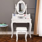 Elegant Vanity Makeup Dressing Table Set Makeup Mirror 4 Drawers Desk With Stool