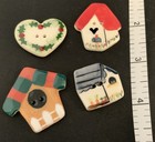 Ceramic Buttons Teapot  Noahs Ark  Houses  Church  Heart 17 Vintage Buttons Nos