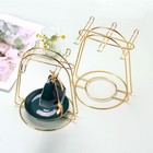 Tea Cup And Saucer Display Stand Holder Rack Metal 4 Hooks  Gold 