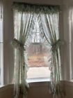  Vtg Priscilla Curtains 3 Pair   Pillow Shams  Peach Roses On Mint  Cottage 