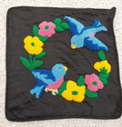Vintage Punch Needle Work Pillow Cover Black W  Blue Birds   Flowers 16  X 16 