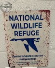 Vintage 1930s National Wildlife Refuge Sign Duck Hunt Replica Rust D  cor 8 x12 