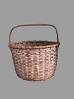 Antique Splint Ash Work Basket Farmhouse Primitive Large 17    H Salmon Pink