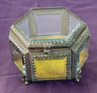 Brass Jewelry Casket Beveled Glass Hexagon Trinket Box French Style Footed 3 5 