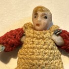 Antique Miniature 1 1 2  Bisque Carl Horn Girl Doll W  Beige Tunic W  Red Trim