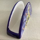 Talavera Mexican Folk Art Hand Painted Pottery Napkin Letter Holder Cobalt Blue