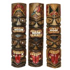 Set Of 5 Double Tiki Mask Totem Wall Decor Hand Carved Tribal Sculpture 24 Inch