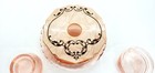 Art Deco Pink Depression Glass Dresser Vanity Dishes Faux Mother Of Pearl Lid