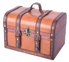 Large Decorative Wood   Leather Treasure Box - Vintage Style Storage Trunk