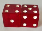 Vintage Pair Of Large Bakelite Dice In Translucent Red With White Dots