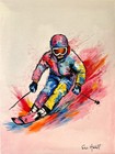 Original Snow Skier Art 16x12 Canvas Bold Color Modern Abstract Painting