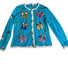 Berek Christmas Cardigan Sweater Flip Flops Beaded Holiday Size L Embellished