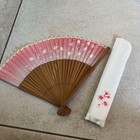Traditional Japanese Fan Set Hand Fans Sakura Pink Green Floral Decor