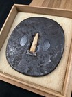 Antique Iron Japanese Sword Tsuba Large Size Guard 182g 8 5cm