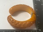 Vintage Butterscotch Bakelite Clamper Bracelet 1930s Deeply Carved Floral Read