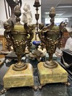 Pair Of Antique French Gilt Bronze And Onyx Cherub Cassolettes Urns Bookends