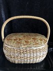 Vintage Dritz Sewing Basket Box 1960 s Wicker Japan Floral Oval Yellow Orange