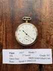 Antique 1917 Elgin 17 Jewel Pocket Watch Grade 382 16s B b Gold Filled Runs