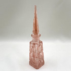 Vintage Art Deco Pink Czech Glass Etched Flower Perfume Bottle