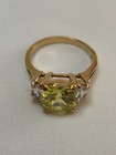 Vintage Yellow-green Cushion Cut Statement Ring With Side Accents