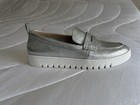 Vionic Women   s Silver Leather Slip-on Loafer Flats White Lug Sole 8 5 M