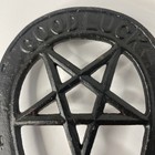 Vintage Black Cast Iron Trivet Horseshoe Pentagram Good Luck Wicca Design 9-35