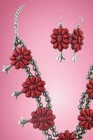 Southwestern Red Naja Squash Blossom Statement Necklace And Earrings Set